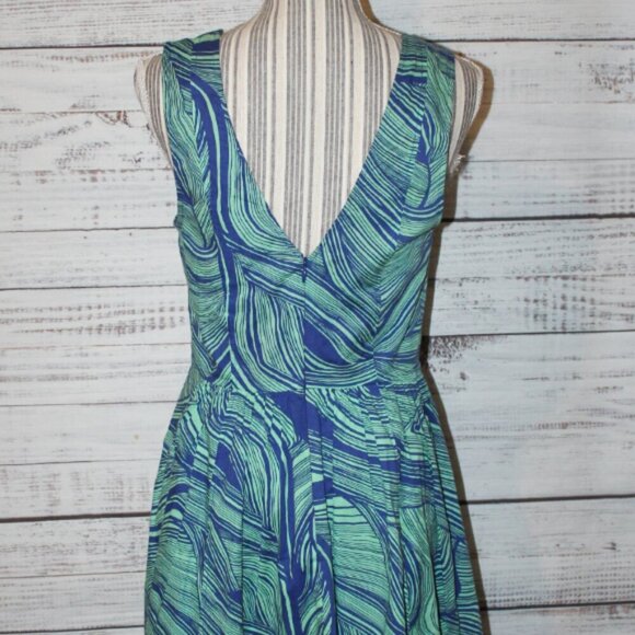 Plenty by Tracy Reese Size 4 Dress Blue Green Fit & Flare Tessa Marble Size 8 - Picture 5 of 6